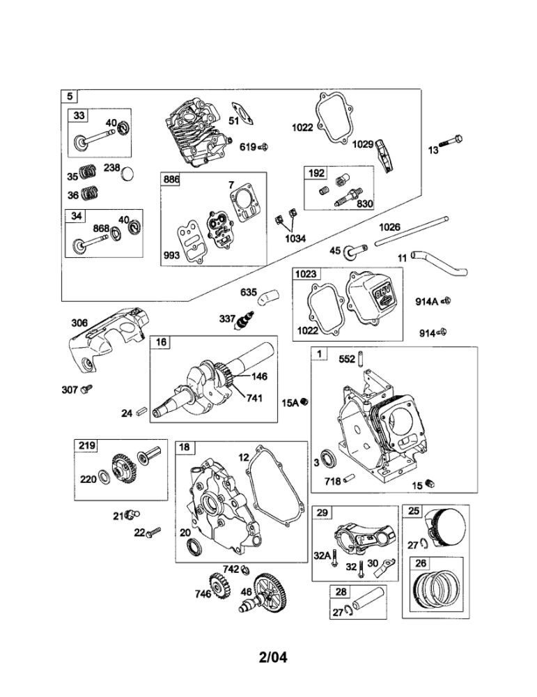 Cylinder/Head-Cylinder/Crankshaft Diagram and Parts List for 120412  Briggs and Stratton Engine